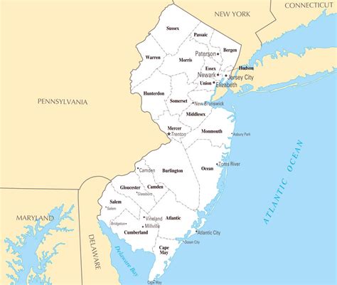 Large Administrative Map Of New Jersey State With Major Cities New