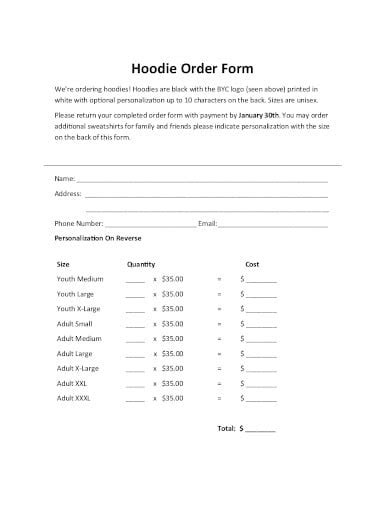 Free 10 Hoodie Order Form Templates In Pdf Ms Word