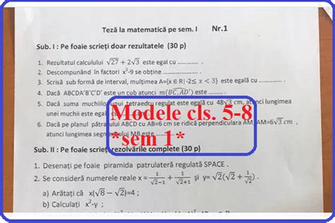 Modele De Teză La Matematică Sem 1 Gimnaziu Clasele 5 8 An școlar