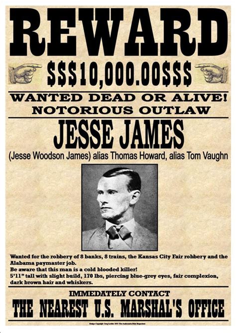 Posters Collectibles Western Jesse And Frank James Wanted Poster Old West