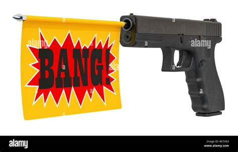 Gun With A Bang Flag 3d Rendering Isolated On White Background Stock