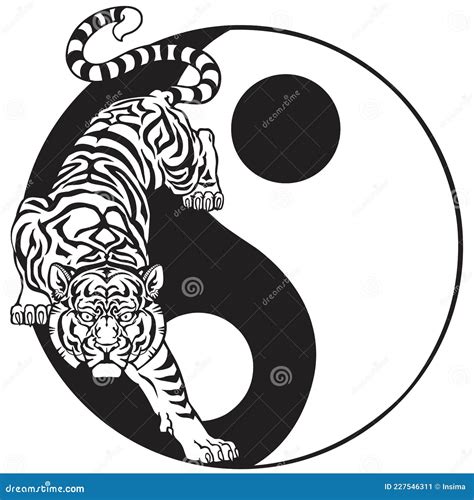 Tiger In The Yin Yang Symbol Black And White Stock Vector