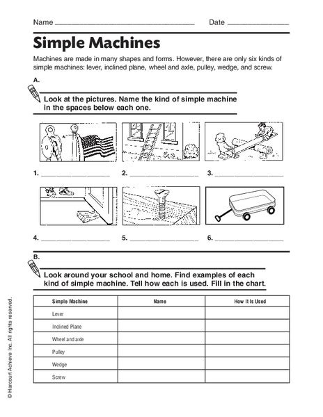 Simple machines can change the _ of force needed to do something. Simple Machines Worksheet for 4th - 5th Grade | Lesson Planet