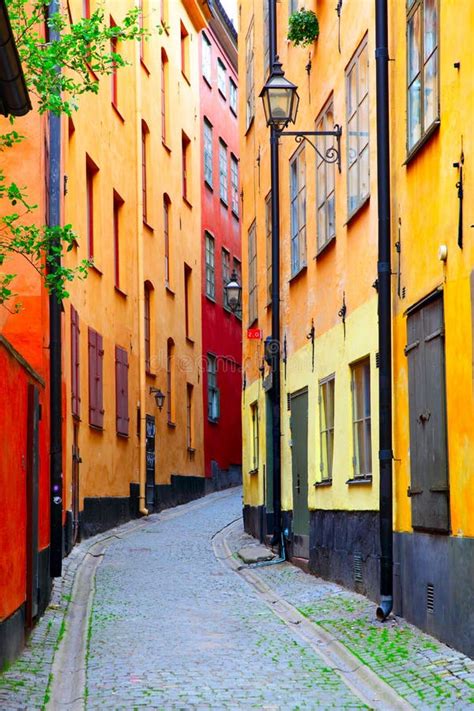 Colorful Old Street In Stockholm Stock Photo Image Of Color Orange
