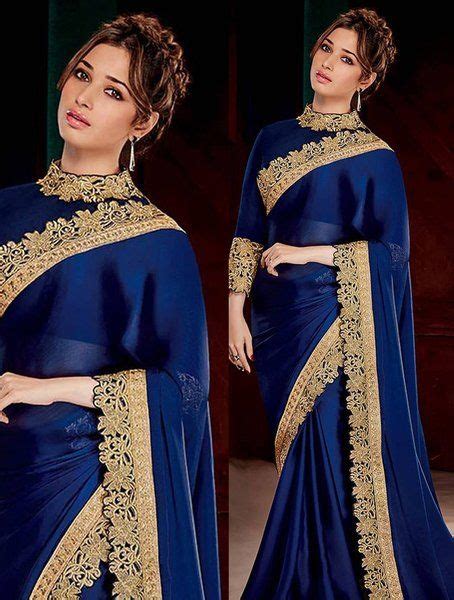 Designer Blue Satin Silk Saree With Satin Banglori Silk Blouse Fabric Saree Designs Bollywood