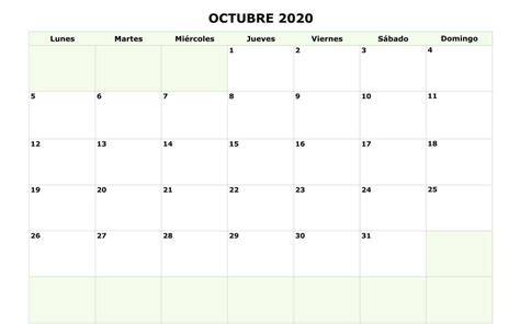 Calendario De Octubre De 2020 En Blanco Pdf Imprimible Word Excel 12