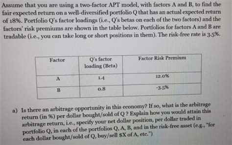 Assume That You Are Using A Two Factor Apt Model With Factors A And B