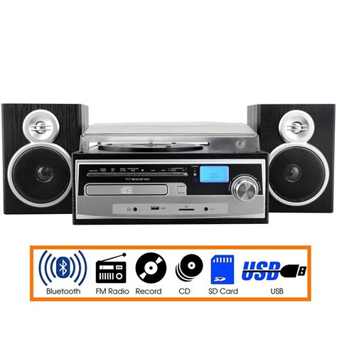 Trexonic 3 Speed Vinyl Turntable Home Stereo System With Cd Player Fm