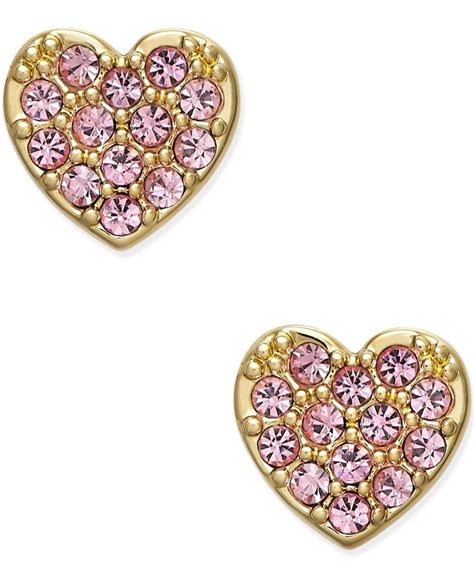 Kate Spade New York Gold Tone Pink Crystal Pave Heart Stud Earrings