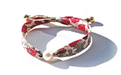 Pulsera En Lazo Estampado Liberty Y Perla Por Glorialema En Etsy €18