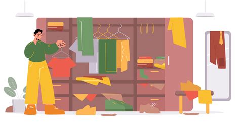 Man Arrange Chaos In Messy Wardrobe Or Closet 13699204 Vector Art At