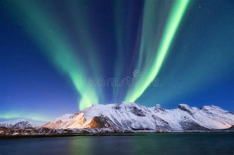 Aurora Borealis Nas Ilhas De Lofoten Noruega Aurora Boreal Verde Acima