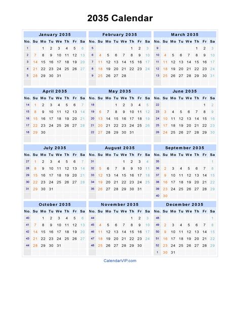 2035 Calendar Blank Printable Calendar Template In Pdf Word Excel