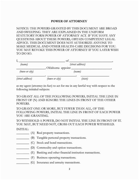 Free Printable Power Of Attorney Forms Oklahoma Free Printable Templates