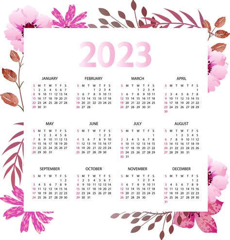 Calendar 2023 Beautiful Flower Design Image Png Artofit