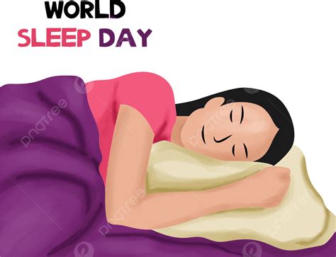 세계 수면 날 만화 손으로 그려진 된 소녀 일러스트 잠자는 벡터 세계 수면의 날 만화 삽화 잠자는 그림 Png 일러스트 및