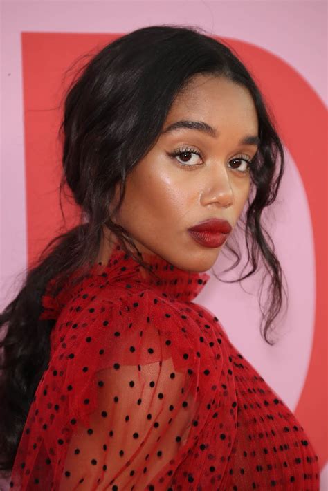 hollywood black beauty laura harrier in red at cfda fashion awards in new york city top 10 ranker