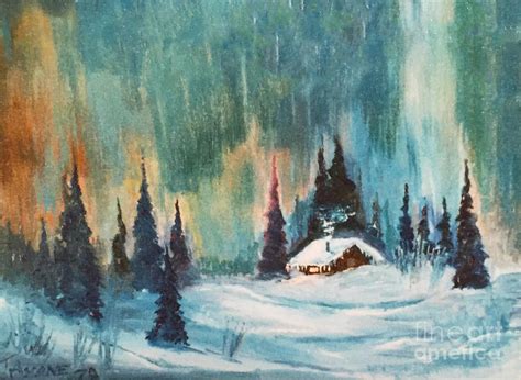 Aurora Sky With Cabin Painting By Teresa Ascone Pixels