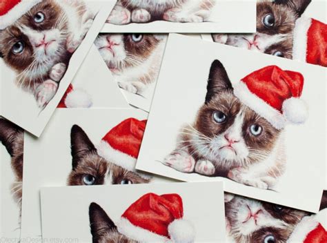 Cat Christmas Cards Grumpy Cat Santa Postcard Grumpy Santa Etsy