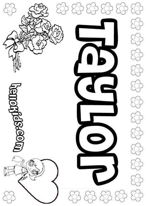 Girls Name Coloring Pages Taylor Girly Name To Color