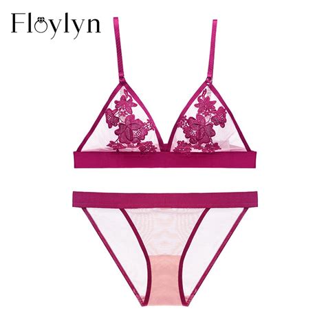 Floylyn Sexy Lingerie Hot Flower Lace Triangle Unlined Bralette Thin Cup Black Wirefree Bras