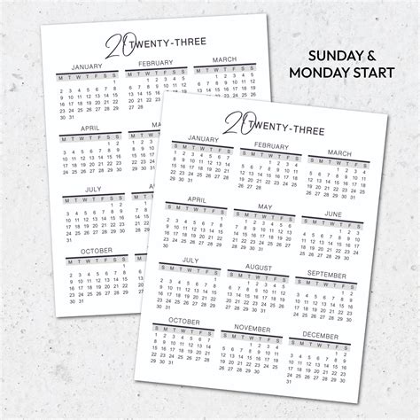 2023 Year At A Glance Free Printable — Krafty Planner