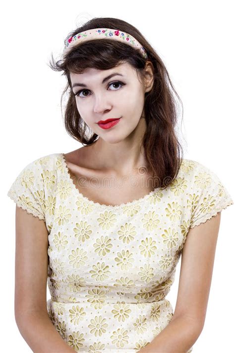 Portrait Of A Retro Girl On A White Background Stock Image Image Of