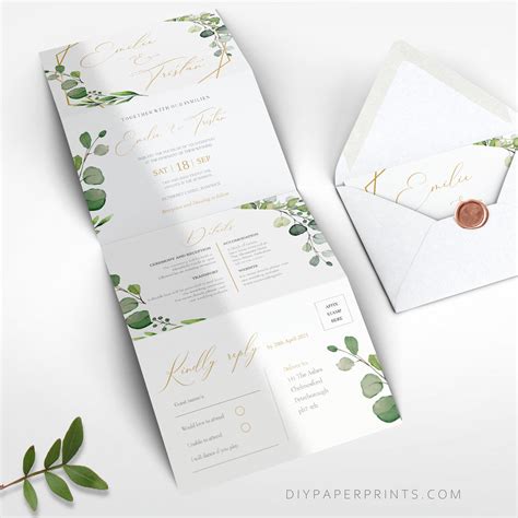 Wedding Invitation Template Greenery Concertina Invite Tri Etsy Uk