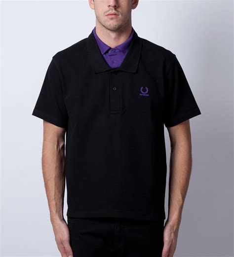 raf simons x fred perry black oversized shirt w double collar polo hbx
