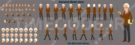 Professor Character Model Sheet With Walk