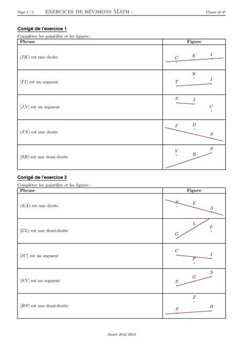 Droites, demi-droites & segments - Corrigé série d'exercices 2 - AlloSchool