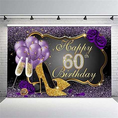 Happy 60th Birthday Backdrop Bling Gold And Purple Photography