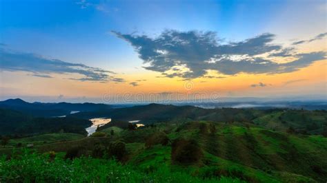 Sunset On Mountain With Fog After Rain In Phrae Northen Thailand Stock