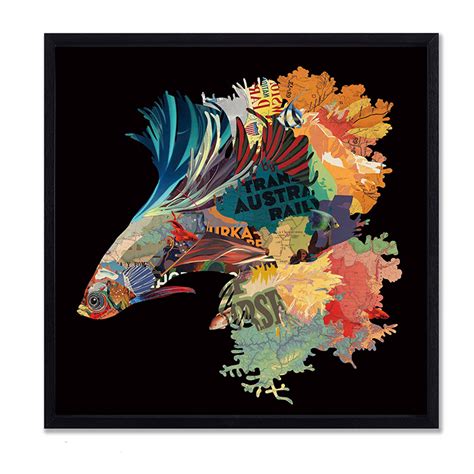 3d Paper Collage Design Fish With Flower Wall Decor Abstract Art Buy