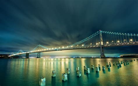 Wallpaper City Usa San Francisco Bridge Night Lights Hdr