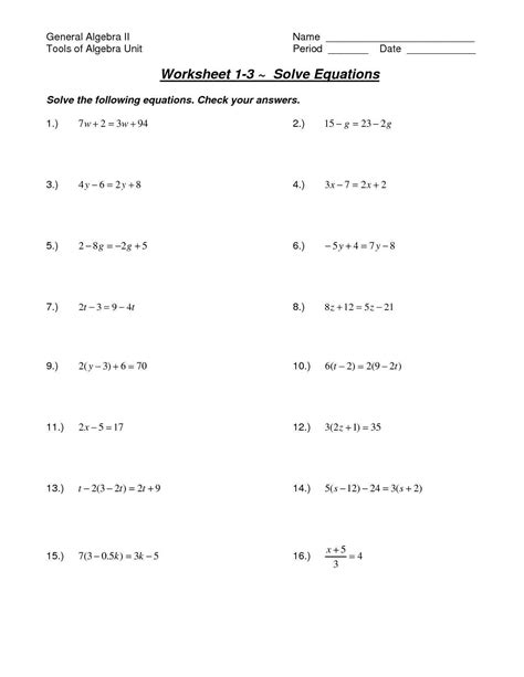 Each solving the systems of equations pdf worksheet provides eight pairs of simultaneous equations. Solving Equations With Variables On Both Sides Worksheet ...