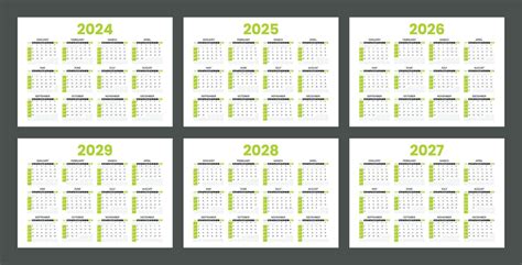 Set Of Calendars For 2024 2025 2026 2027 2028 And 2029 Minimalist