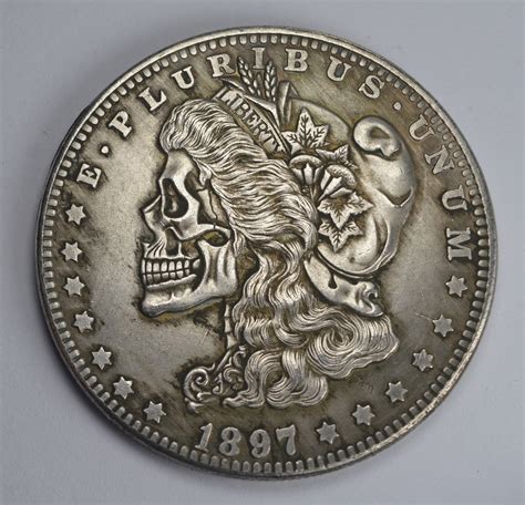 1897 Morgan Silver Dollar Libertyskulldeath Carvedhobo Etsy
