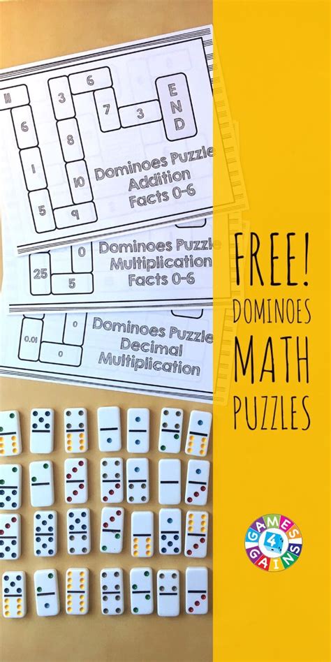 Math puzzles in pdf format for children from first grade, second to sixth grades. Use Basic Facts to Solve These Dominoes Math Puzzles! | Maths puzzles, Kindergarten math games ...