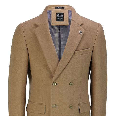 Mens Double Breasted Pea Coat Wool Blend Smart Mod Overcoat Winter Warm