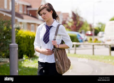 Anxious Teenage Girl Walking To School Stock Photo Alamy