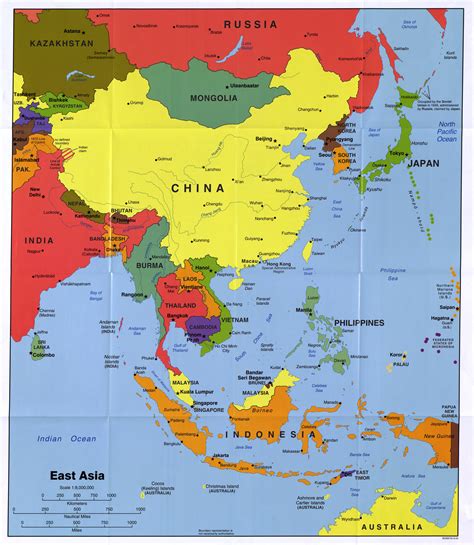 Mapa Grande Política Detallada De Asia Del Este Con Las Principales