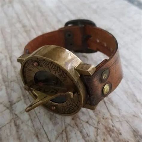 Leather Strap Sundial Handicraft Steampunk Wrist Brass Compass Watch At