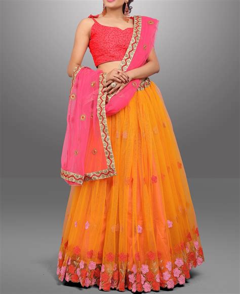 Vf Floral Embroidered Net Multi Color Lehenga Lehengas Indian