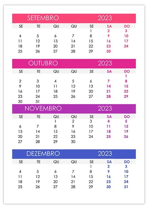 Calendário setembro outubro novembro dezembro 2023 calendarios365 su