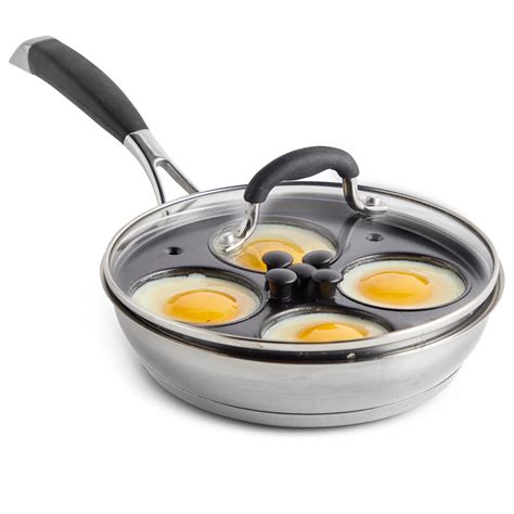 Vonshef Egg Poacher Stainless Steel 4 Cups Breakfast Pan With Glass Lid