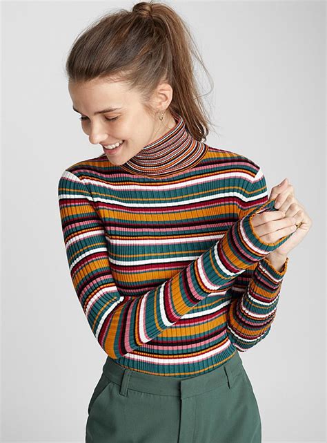 Multi Stripe Ribbed Turtleneck Twik Shop Women S Sweaters Simons