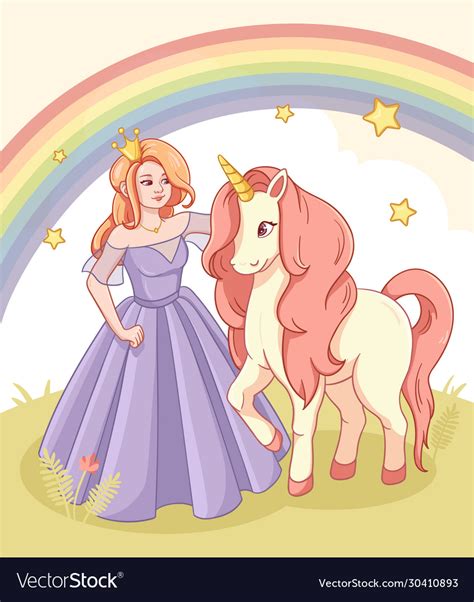 Greeting Card With Cute Princess And Unicorn Vector Image