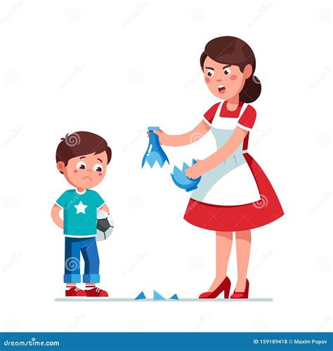 Angry Mother Scolding Son Kid For Breaking Vase Vector Illustration