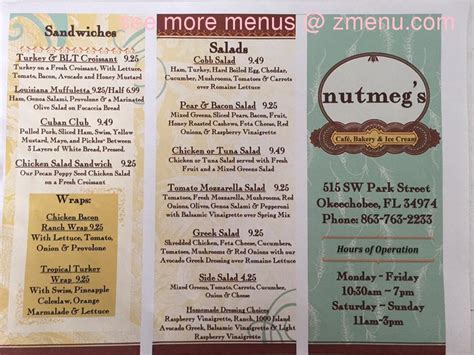 107 nw 6th ave, okeechobee (fl), 34972, united states. Online Menu of Nutmegs Cafe Restaurant, Okeechobee ...